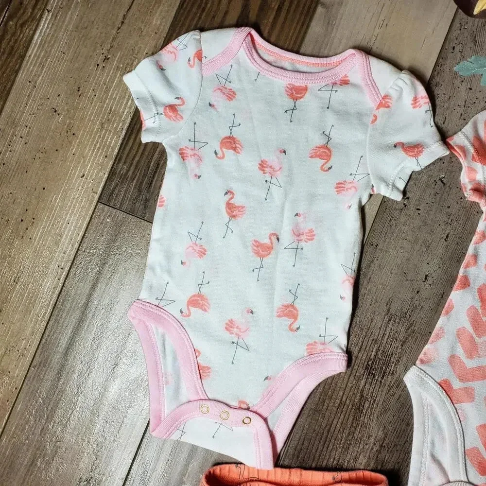Cloud Island Baby Girl 4 Piece Flamingo Coral Pink Set Size 3-6M NWOT